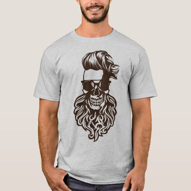 T-shirt tete de mort hipster fantaisie barbu barbe coiffur (Devant)