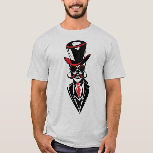 T-shirt tete de mort hipster fantaisie moustache chapeau l (Devant)