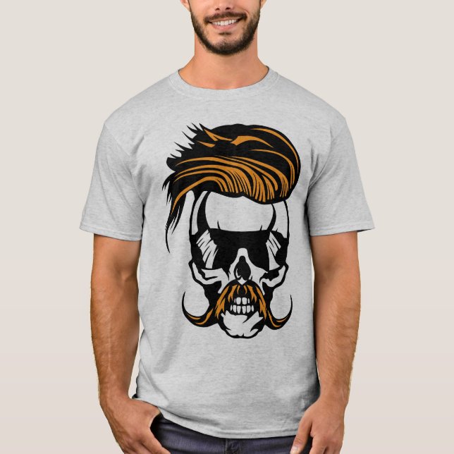 T-shirt tete de mort hipster fantaisie moustache coiffure  (Devant)