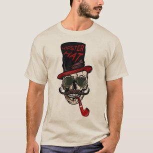 T-shirt tete de mort hipster hat moustache crane citation