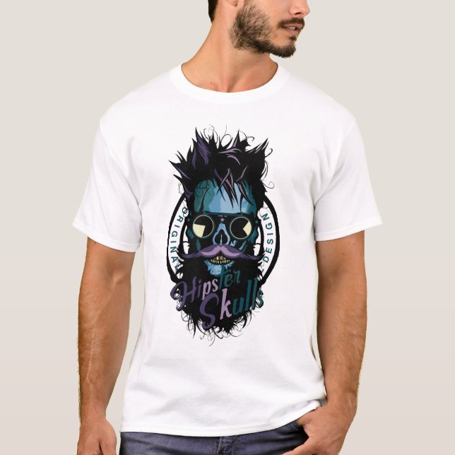T-shirt tete de mort hipster logo skull crane barbu barbe  (Devant)