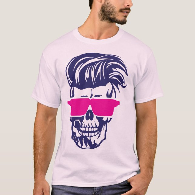 T-shirt tete de mort hipster lunette coiffure punk soleil  (Devant)