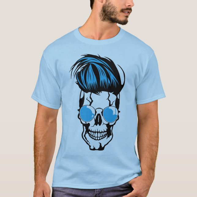 T-shirt tete de mort hipster lunette de soleil punk coiffu (Devant)