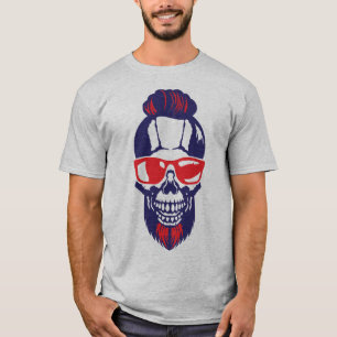 T-shirt tete de mort hipster lunette soleil barbe coiffure