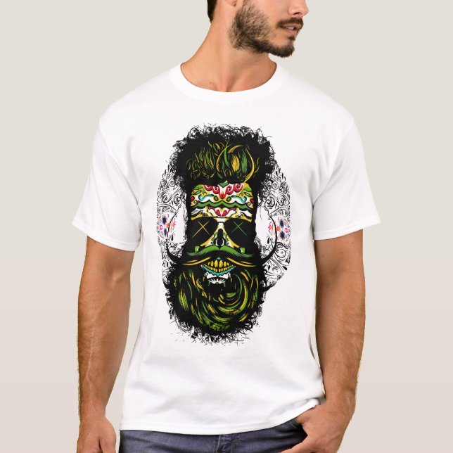 T-shirt tete de mort hipster mexicaine crane barbu barbe m (Devant)