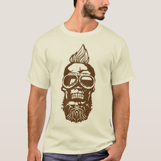 T-shirt tete de mort hipster motard barbe lunette coiffure (Devant)