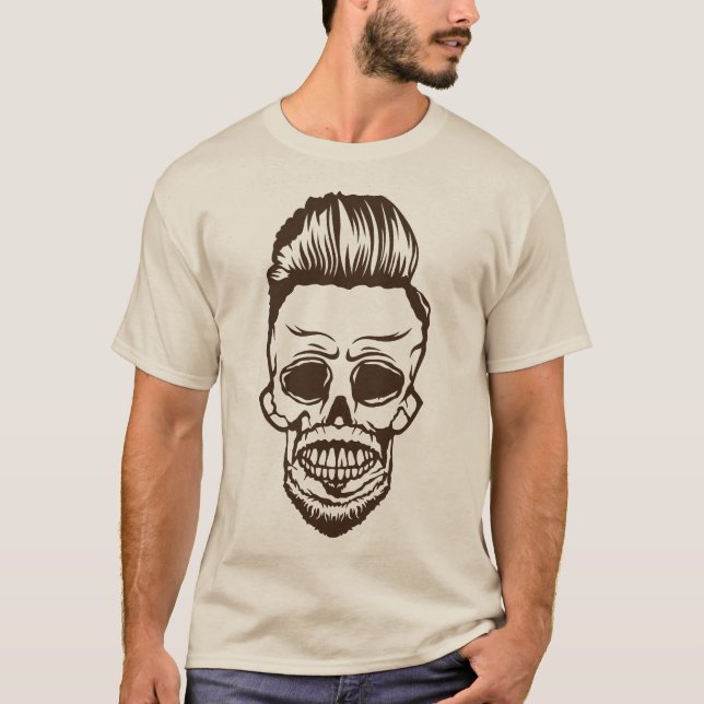 T-shirt tete de mort hipster moustache barbe 409 (Devant)