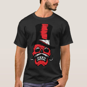 T-shirt tete de mort hipster moustache chapeau grand crane