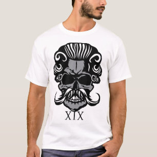 T-shirt tete de mort hipster moustache coiffure xix 1900