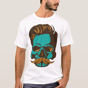 T-shirt tete de mort hipster moustache dent coiffure 210