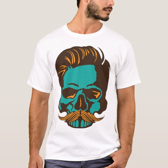 T-shirt tete de mort hipster moustache dent coiffure 210 (Devant)