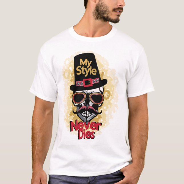 T-shirt tete de mort hipster moustache lunette de soleil c (Devant)