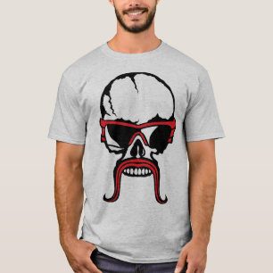 T-shirt tete de mort hipster moustache moustachu crane lun