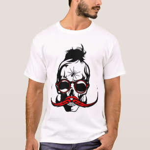 T-shirt tete de mort hipster moustache skull araigne crane