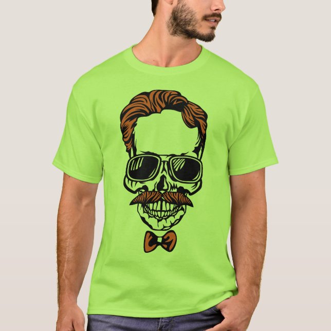 T-shirt tete de mort hipster moustache vieux style lunette (Devant)