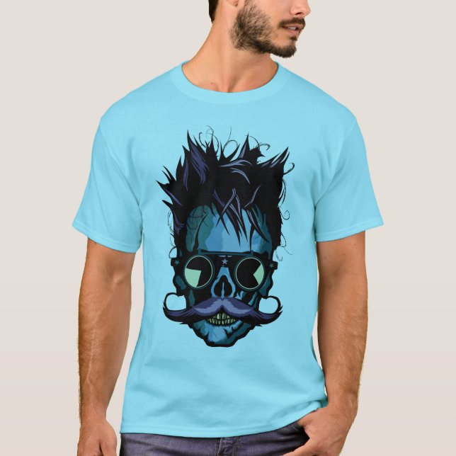 T-shirt tete de mort hipster moustachu skull crane moustac (Devant)