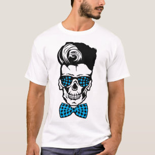 T-shirt tete de mort hipster noeud papillon lunette damier