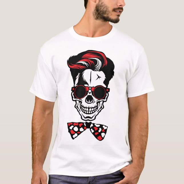T-shirt tete de mort hipster noeud papillon lunette de sol (Devant)