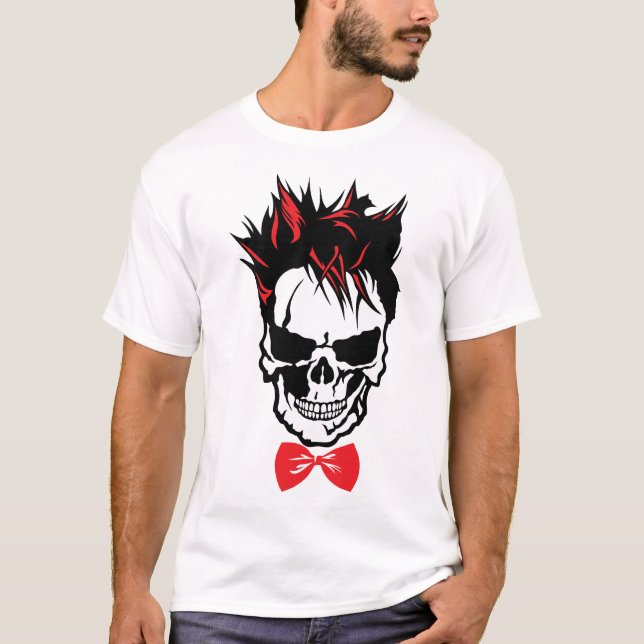 T-shirt tete de mort hipster noeud papillon punk  (Devant)