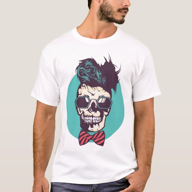 T-shirt tete de mort hipster noeud papillon skull crane lu (Devant)