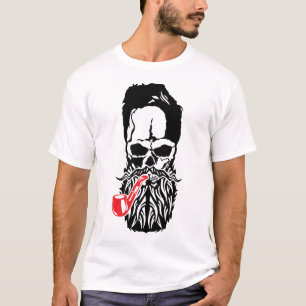 T-shirt tete de mort hipster pipe barbe moustache