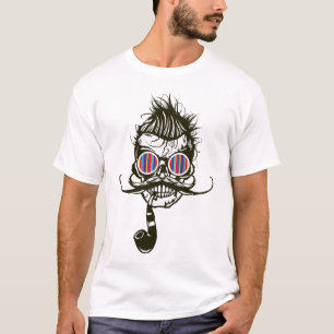 T-shirt tete de mort hipster pipe crane skull coiffure pun