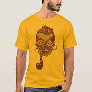 T-shirt tete de mort hipster pipe moustache coiffure