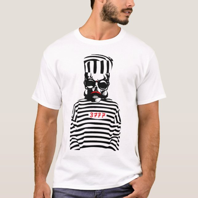 T-shirt tete de mort hipster prisonnier moustache crane sk (Devant)