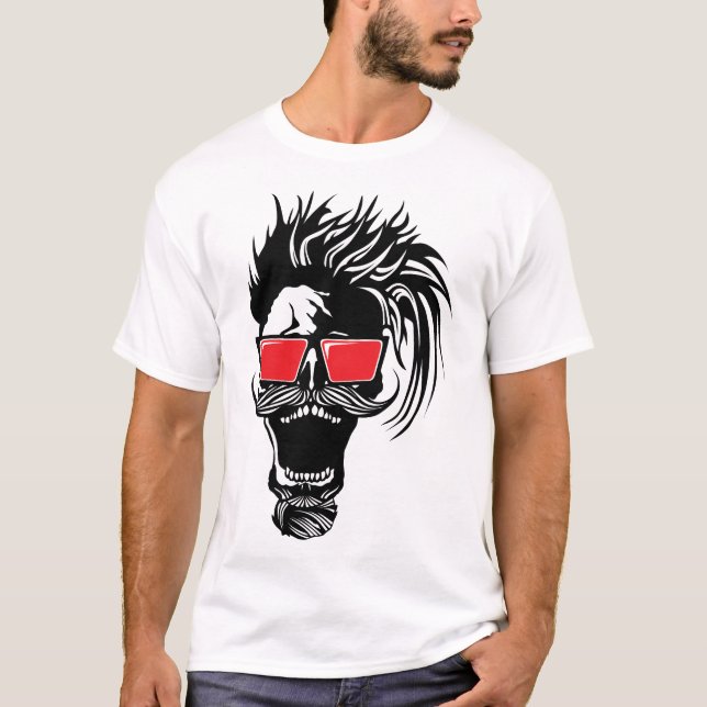 T-shirt tete de mort hipster punk barbe coiffure lunette f (Devant)