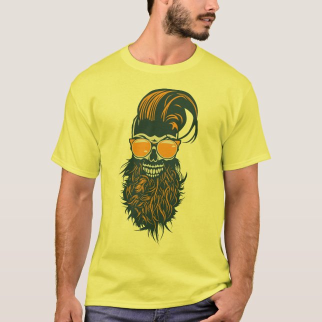 T-shirt tete de mort hipster skull barbu barbe coiffure fa (Devant)