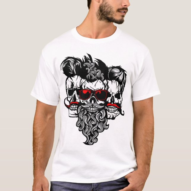 T-shirt tete de mort hipster skull barbu barbe moustache l (Devant)