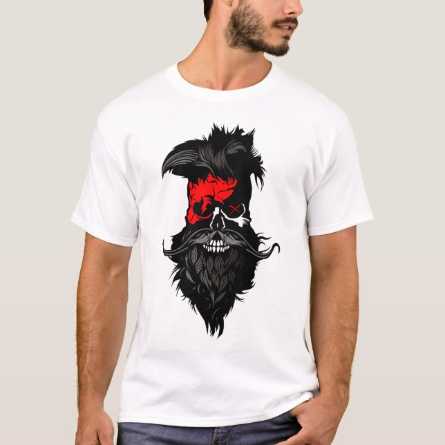 T-shirt tete de mort hipster skull barbu moustache barbe c (Devant)