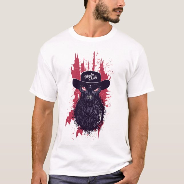T-shirt tete de mort hipster skull barbu moustache crane f (Devant)