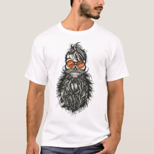 T-shirt tete de mort hipster skull crane barbe moustache l