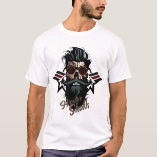 T-shirt tete de mort hipster skull crane barbu moustache l