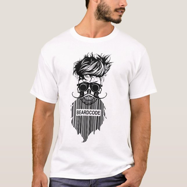 T-shirt tete de mort hipster skull crane beard code barbe  (Devant)