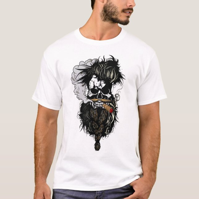 T-shirt tete de mort hipster skull crane cigare fume barbe (Devant)