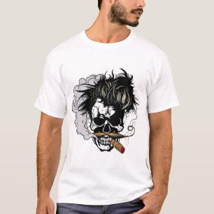 T-shirt tete de mort hipster skull crane cigare fume moust