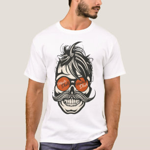T-shirt tete de mort hipster skull crane moustache lunette