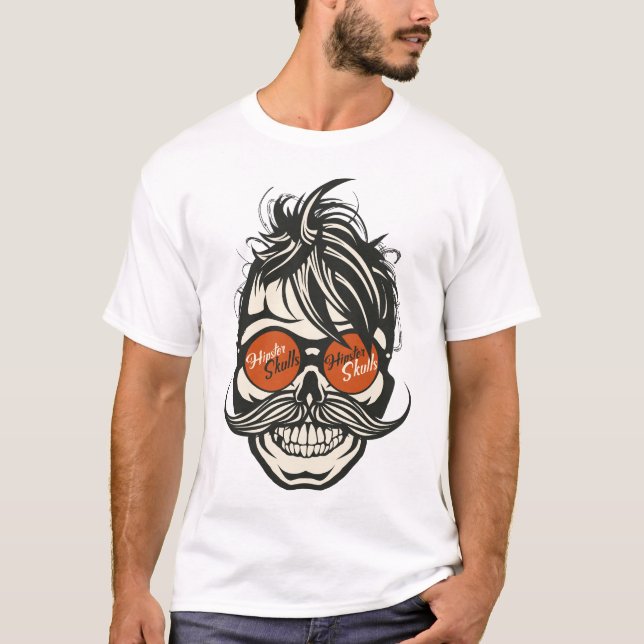 T-shirt tete de mort hipster skull crane moustache lunette (Devant)
