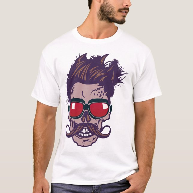 T-shirt tete de mort hipster skull crane moustache lunette (Devant)