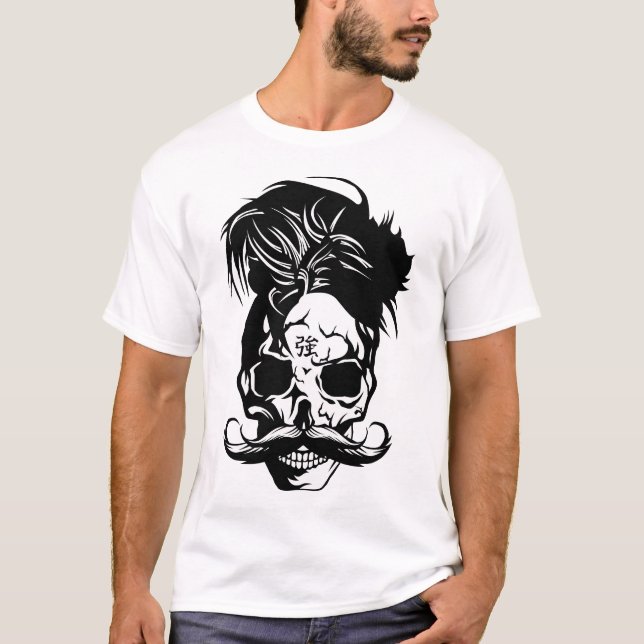 T-shirt tete de mort hipster skull crane moustache moustac (Devant)