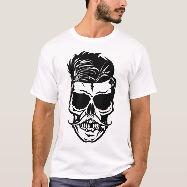 T-shirt tete de mort hipster skull crane moustache moustac (Devant)