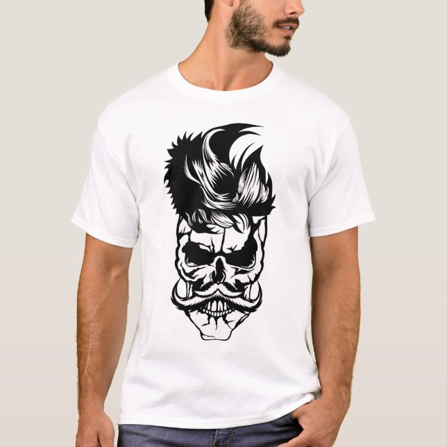 T-shirt tete de mort hipster skull crane moustache moustac (Devant)