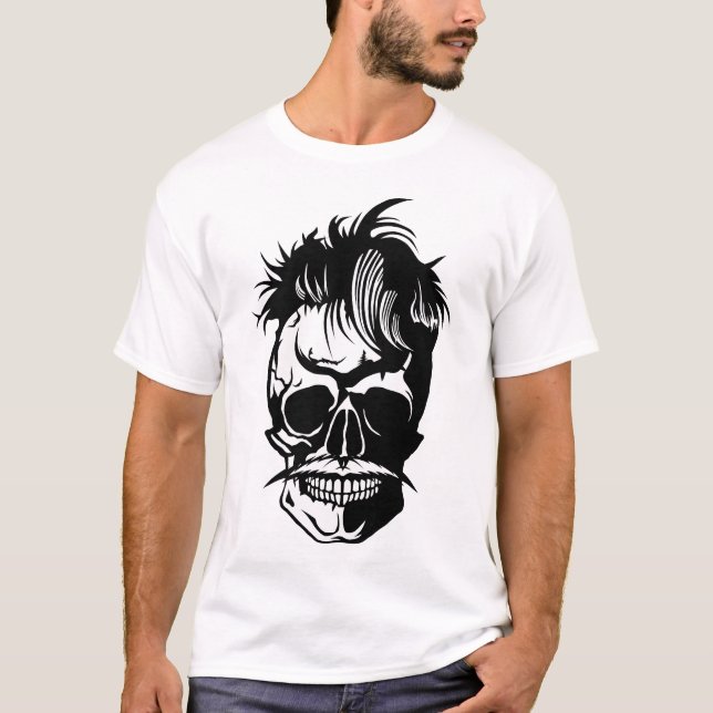 T-shirt tete de mort hipster skull crane moustache moustac (Devant)