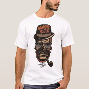 T-shirt tete de mort hipster skull crane pipe chapeau melo