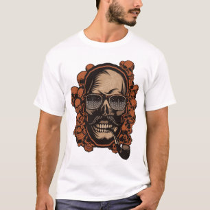 T-shirt tete de mort hipster skull crane pipe moustache fa