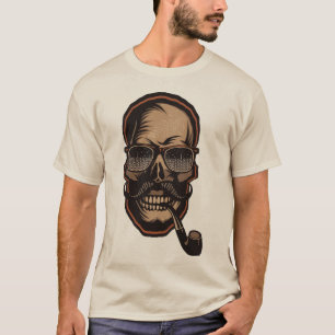 T-shirt tete de mort hipster skull crane pipe moustache fa