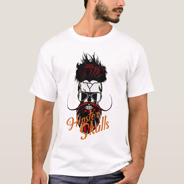 T-shirt tete de mort hipster skull logo crane barbu barbe  (Devant)