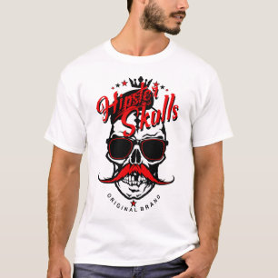 T-shirt tete de mort hipster skull logo crane moustache mo